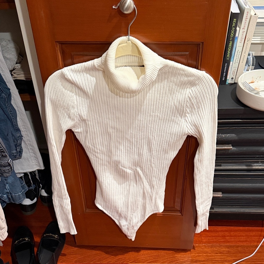 Hera Collection Cream Ribbed Turtleneck Bodysuit